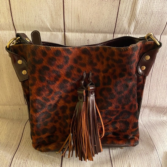 Patricia Nash leather leopard print bucket Bag - Picture 1 of 14